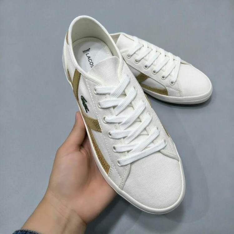 夏新款lac法国鳄鱼小白鞋透气帆布鞋休闲鞋拼色板鞋男鞋 白金条纹 44