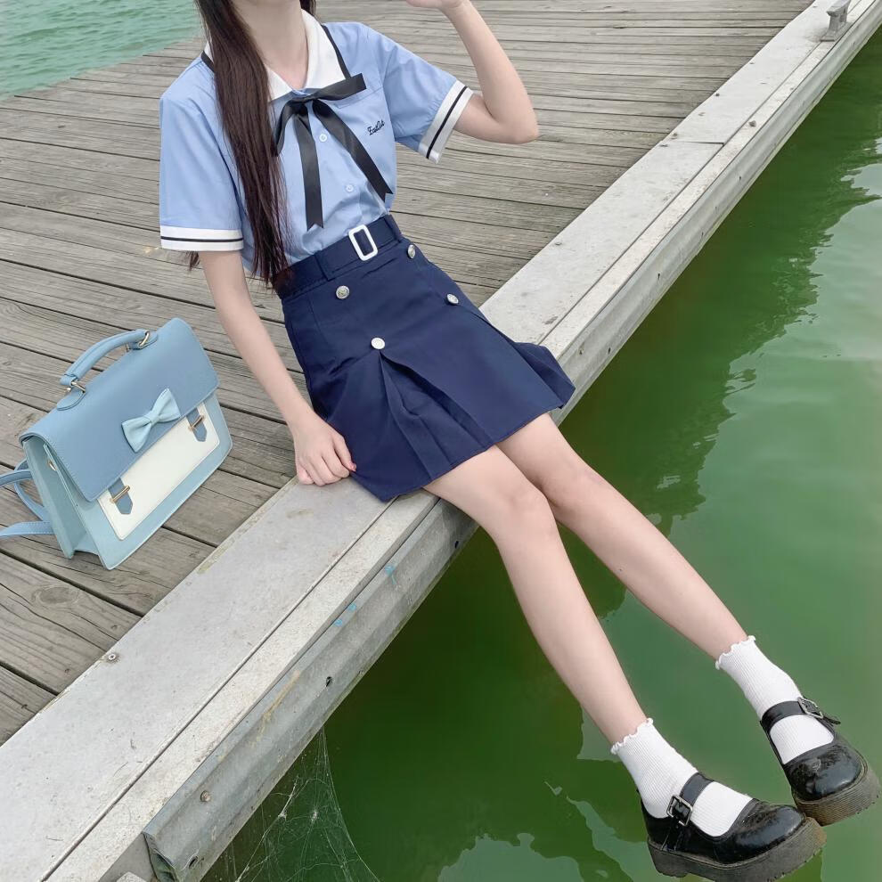 兔系jk制服正品百褶裙子女短裙短袖正统学院风套装东梨艺高夏季衬衫两
