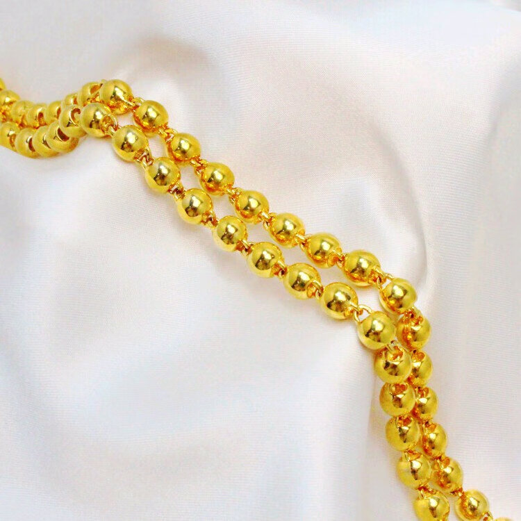 18k项男女龙头镀沙金子首饰999圆珠不掉色六角链含金35