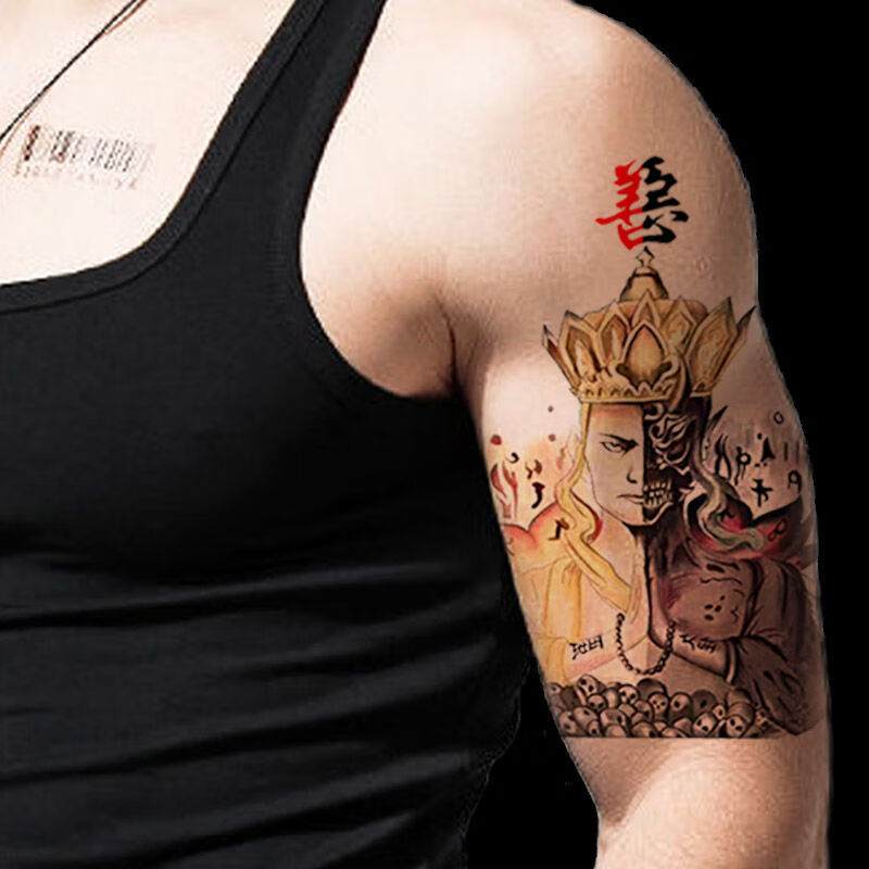 趣得纹身贴洗不掉女士半魔半佛花臂纹身贴 善恶唐僧纹身 防水男女彩色