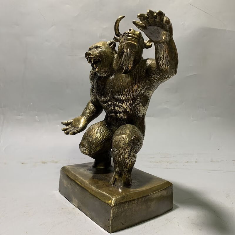 纤雅洁铜牛熊同体东方华尔街同款现代工艺收藏品酒店办公室证券所摆件