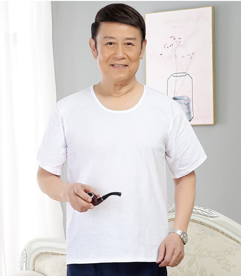 俞兆林夏季爷爷装纯棉老头衫宽松中老年人男士圆领汗衫爸爸中年短袖