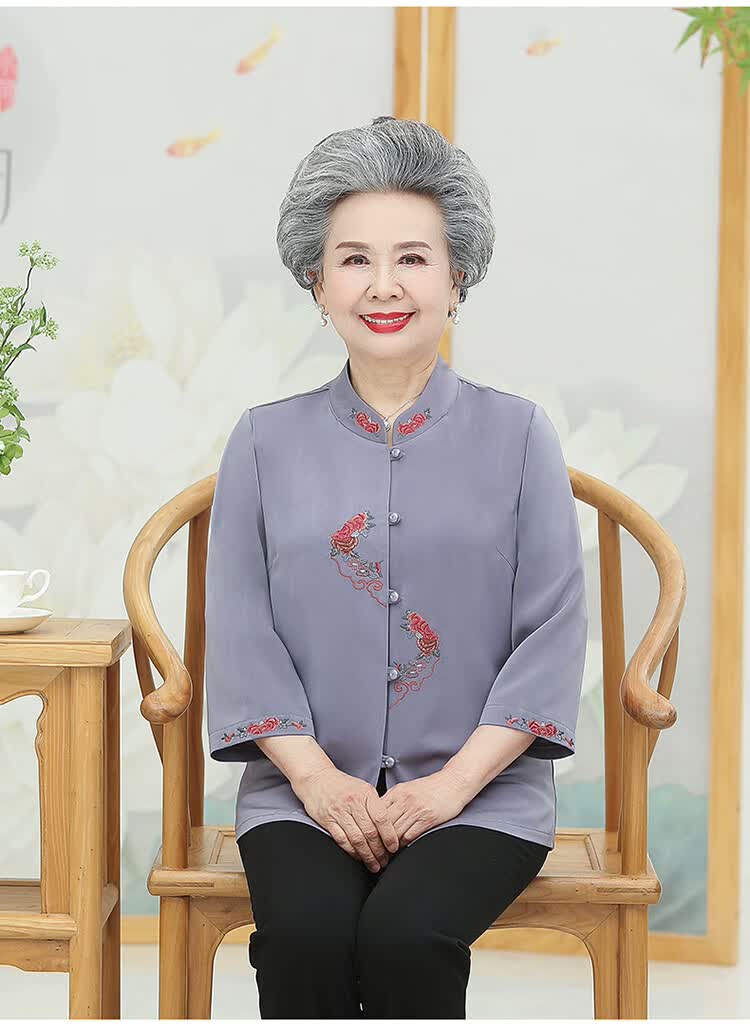 凤倪90岁老年人唐装过寿衣服女老人生日老奶奶春装衬衫60岁中刺绣老太