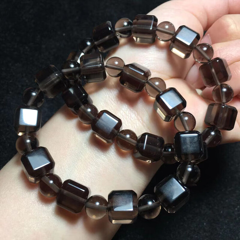 周定福茶水晶方糖手链茶色水晶手串男女情侣时尚饰礼物民族风约10mm串