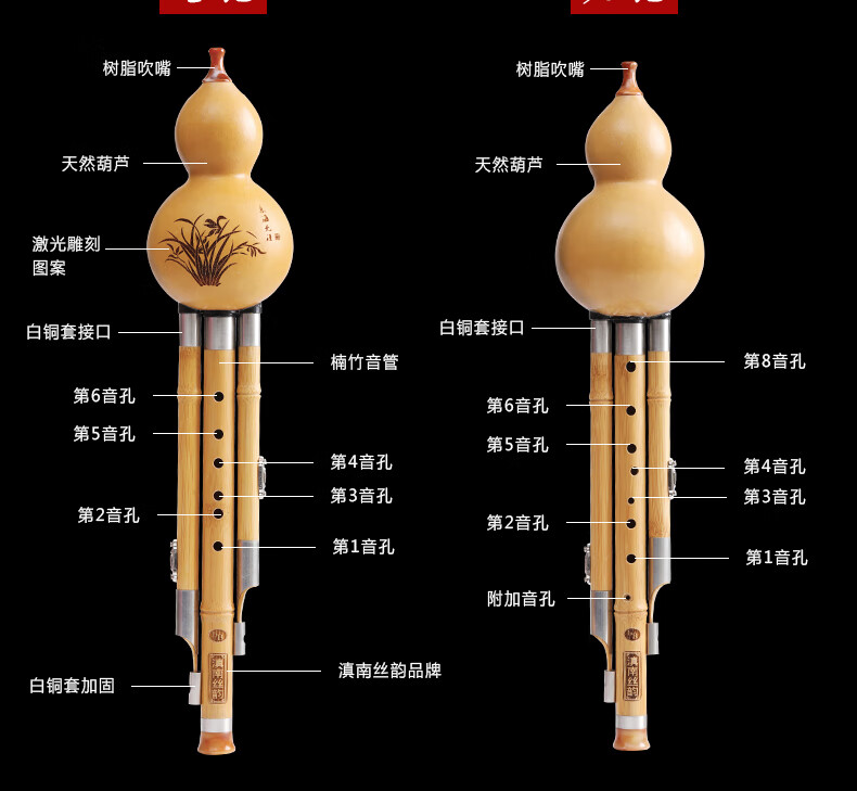 舒弗滇南丝韵楠竹葫芦丝乐器初学降b调小学生儿童成人初学者胡芦丝防