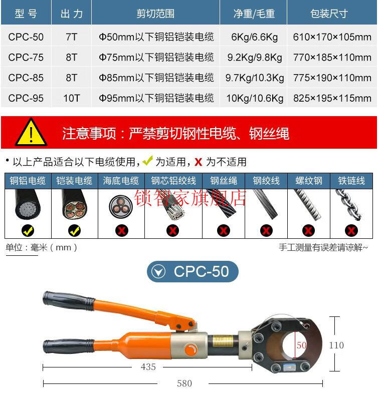 液压电缆剪整体线缆剪刀快速铠装线缆钳断线钳cpc50cpc85