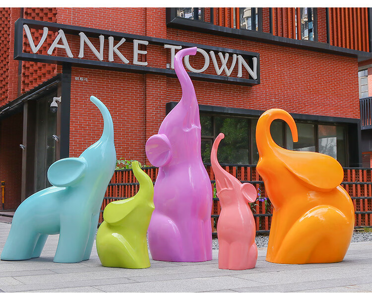 户外游乐园大型动物模型雕塑卡通抽象大象摆件玻璃钢商场景观装饰