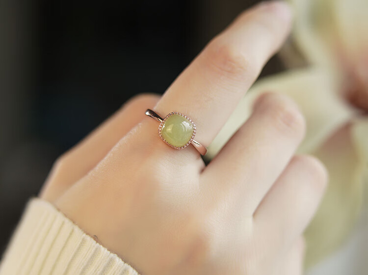 和田玉戒指女烟紫小方糖指环银玉石送情人老婆礼物 收藏加购优先发货