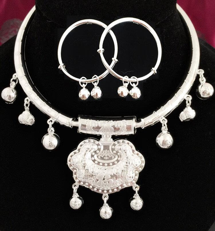 日日缘足银宝宝银项圈999足银足银小孩长命锁带福袋儿童铃铛婴儿礼物