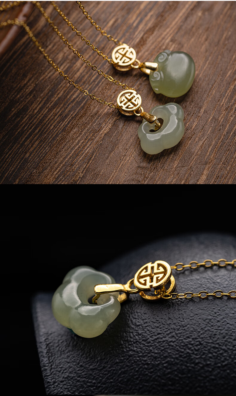 珍韵缘玉吊坠祥云如意锁项链女夏新款轻奢小众和田玉锁骨链小平安玉坠