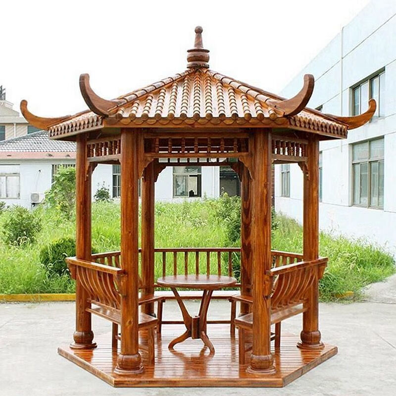 防腐木凉亭厂家直销户外庭院实木仿古长廊葡萄架公园四角景观亭子 2.