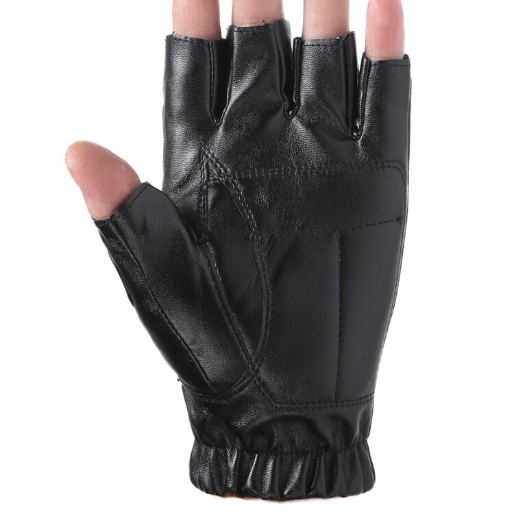 皮半指手套男冬季绵羊皮骑行运动半截露指防滑耐磨 四条真皮款【图片