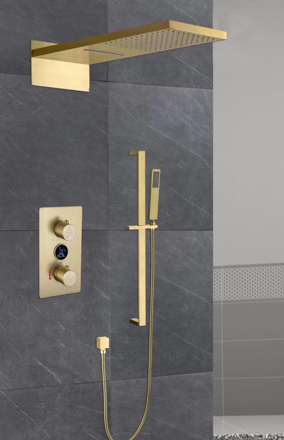 汉斯格雅全铜热熔暗装恒温花洒吊顶预埋嵌入墙式黑色境雨淋浴套装 16