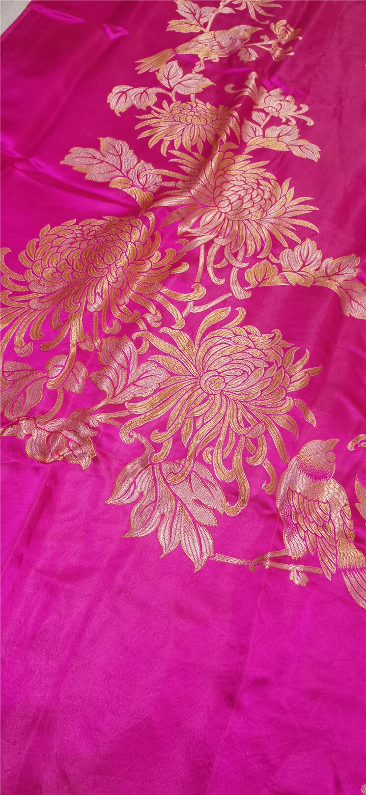 被面复古真丝软缎被面面料100桑蚕丝中国民族风背面 凤凰三色织锦缎