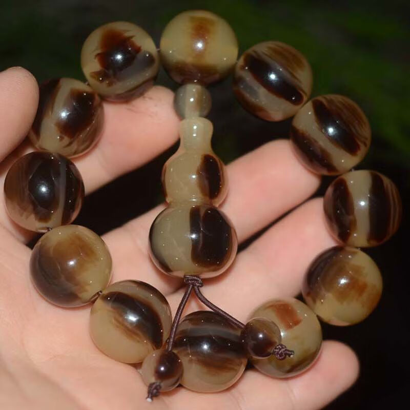 liyan正宗天然西藏老牦牛角手串佛珠手链男女藏式带血丝文玩饰品25