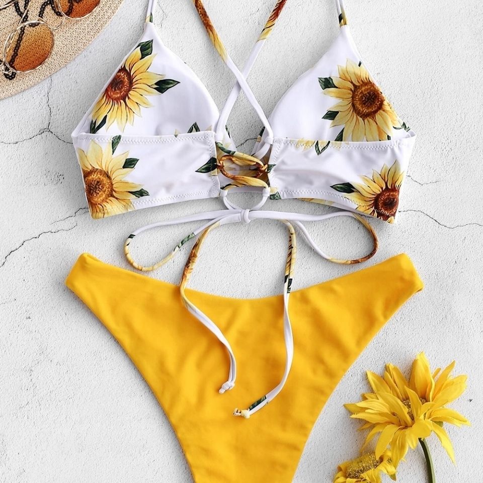 bikini泳装 太阳花印花跨境泳衣跨境比基尼 绿色 l【图片 价格 品牌