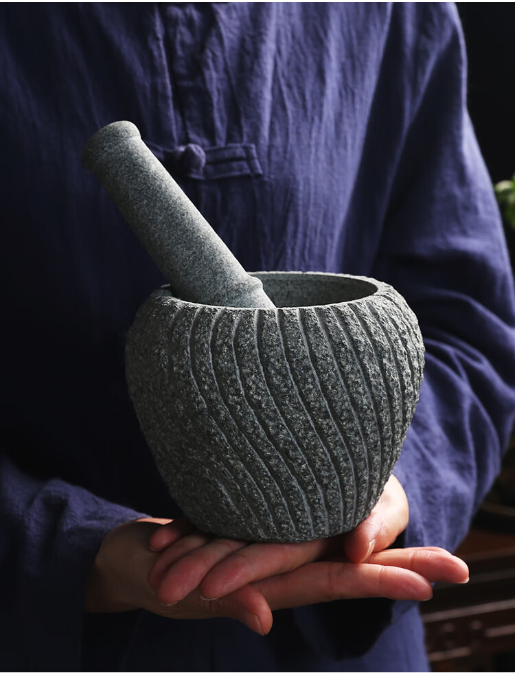 复古青石臼捣蒜器蒜泥器捣药罐钵体石盅钵碗擂钵擂臼舂臼石窝石舂复古