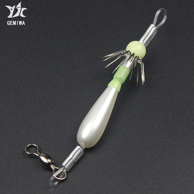 日本进口夜光鱿鱼钩荧光鱿鱼钩紫外线反光章鱼钩海仿真饵八爪鱼 浅