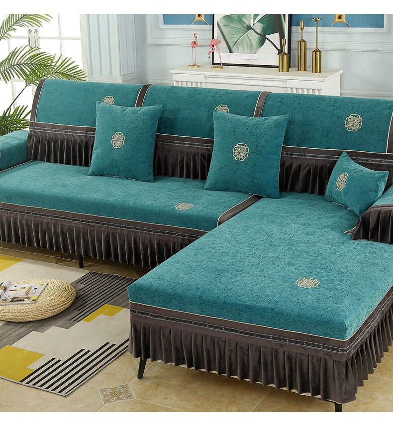中式沙发垫四季通用简约现代沙发套罩新款沙发套全包套可定制rr绿色