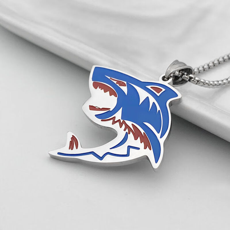 百搭ins潮酷街头数字挂坠饰品 鲨鱼吊坠 65cm珍珠链【图片 价格 品牌