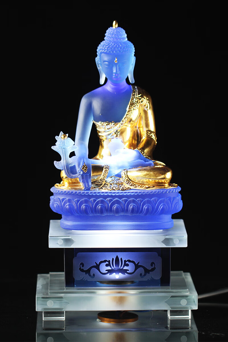 琉璃药师佛像居家佛堂家用客厅供佛摆件药师琉璃光如来佛具用品24厘米