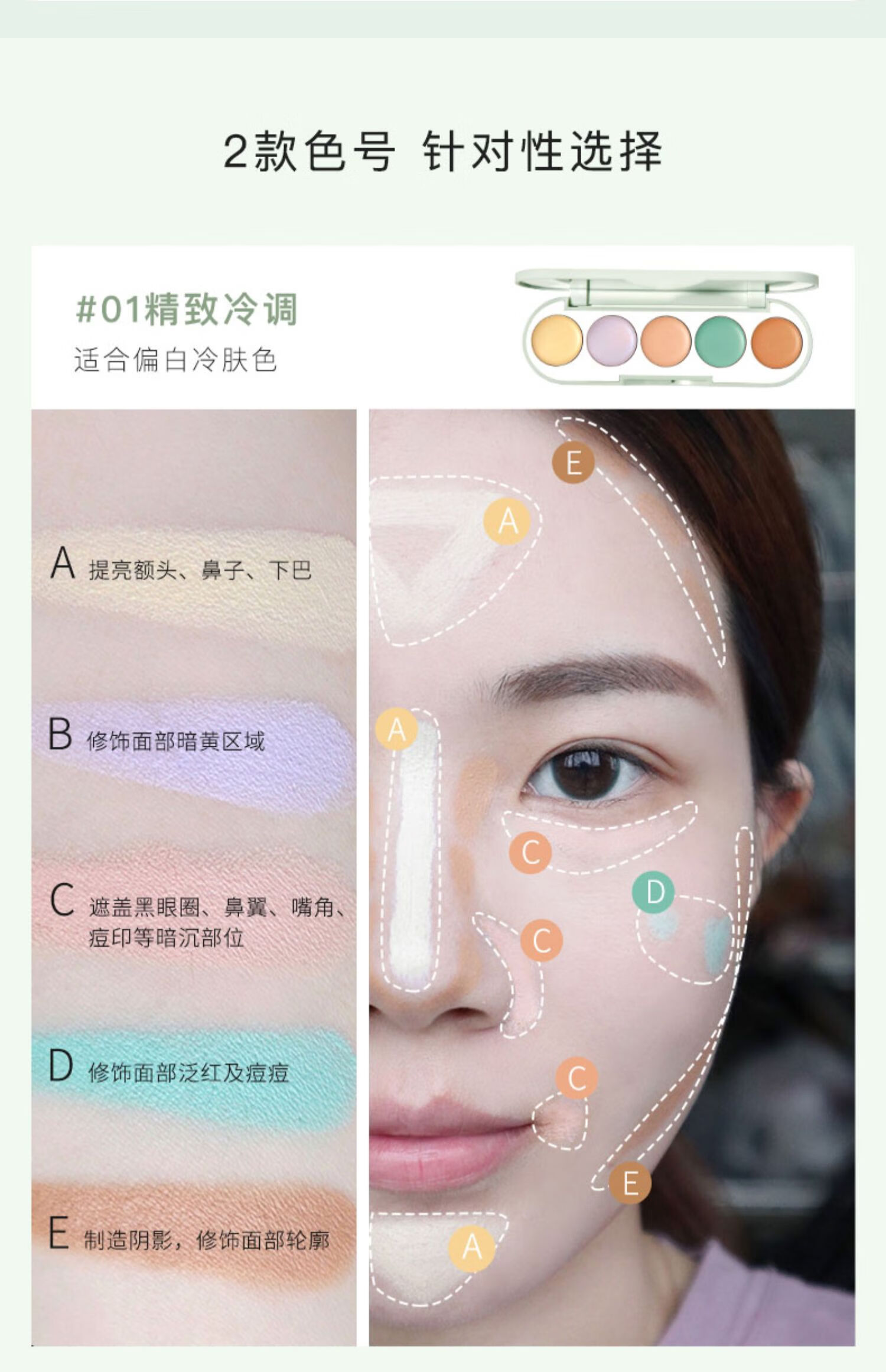 五色遮瑕盘遮盖斑点痘印眼部网红遮瑕膏学生新手便携02自然暖调