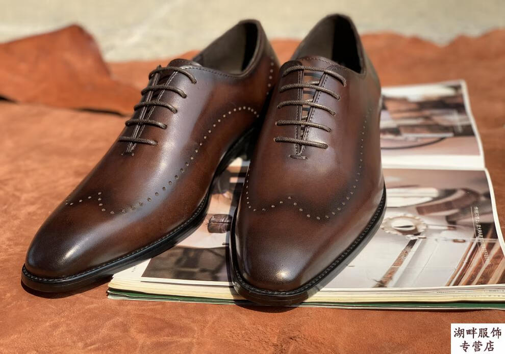 上市一片式牛津男鞋春季商务休闲正装皮鞋男时尚英伦寊皮手工牛津鞋