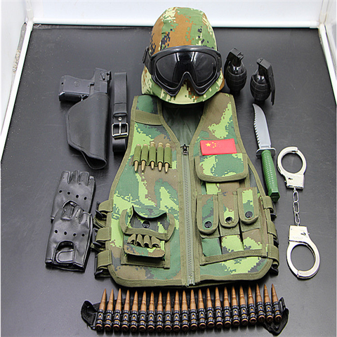 真人cs儿童cs套装电动玩具枪绿色迷彩战术背心头盔特种兵装备cos真人