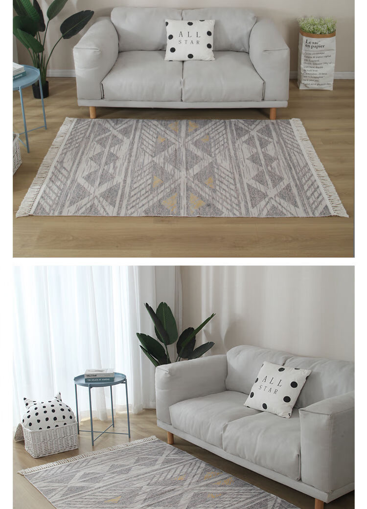 棉麻编织地毯北欧客厅卧室轻奢波西米亚麻布摩洛哥风格茶几毯棉线流苏