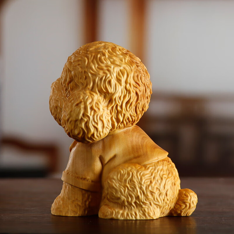 小叶黄杨木雕小狗泰迪木制把玩男士动物随身旺财工艺品生肖手把件小号