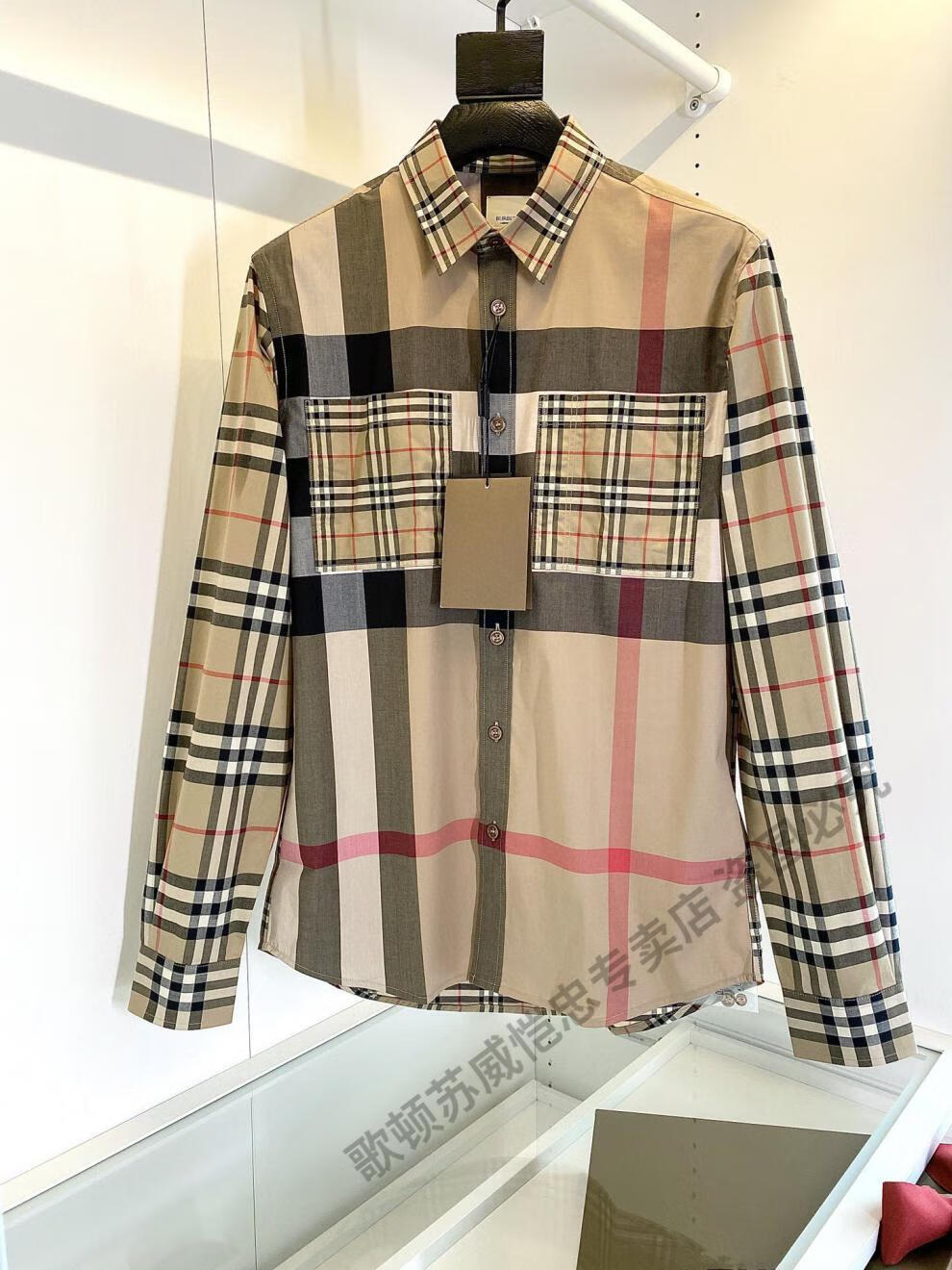 奢侈品巴宝莉官方旗舰男装衬衫春秋格纹长袖英伦家大码经典格子彩虹