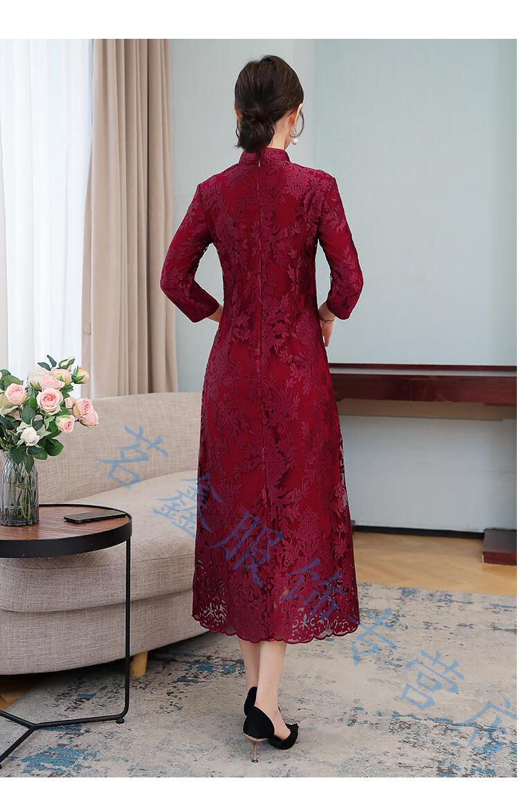 衣服装拜年中国风改良旗袍红色蕾丝连衣裙子秋冬出嫁女儿婚礼服高档喜