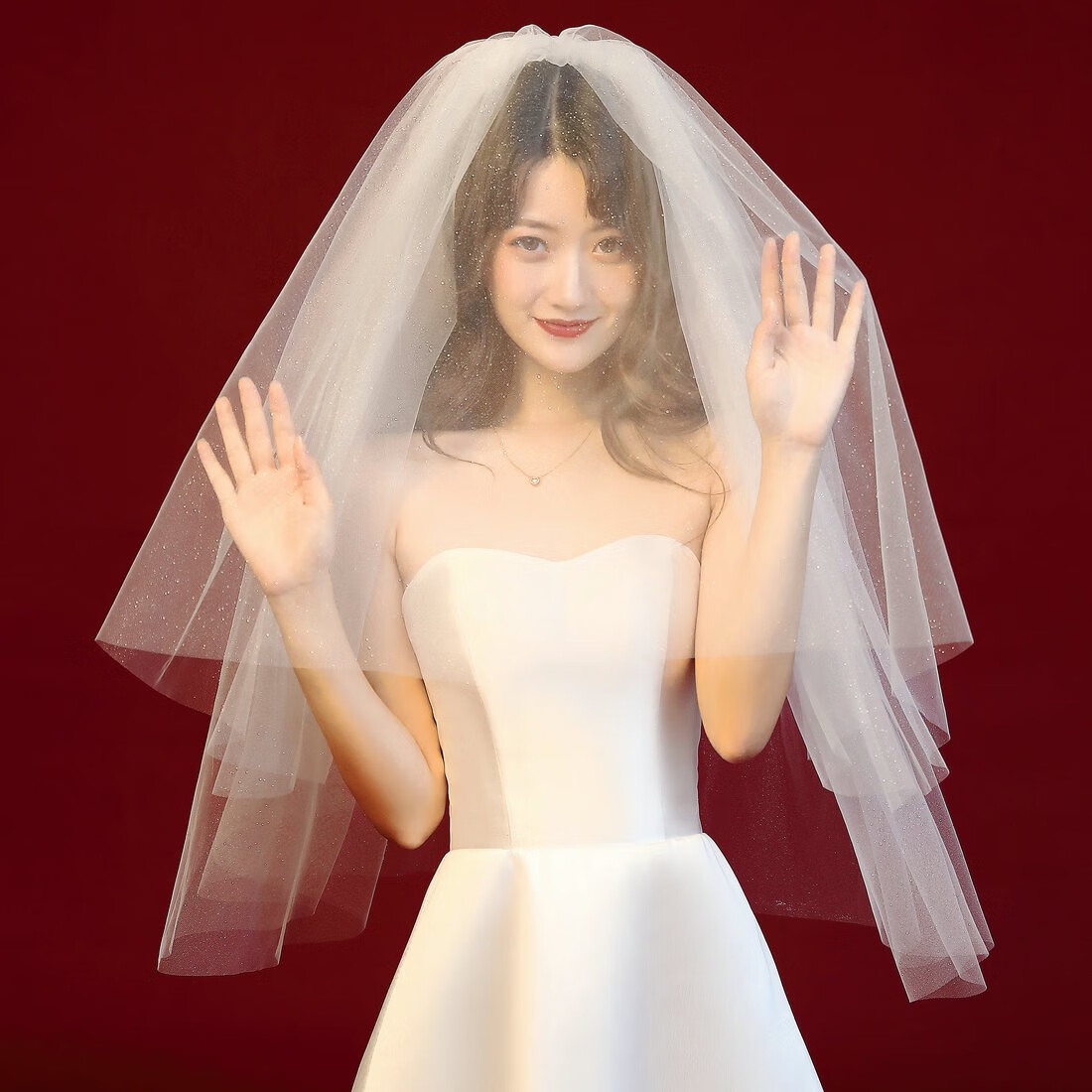 钻芙妮新娘头纱2021婚纱头饰双层素纱韩式简约旅拍照道具仙女网红01款