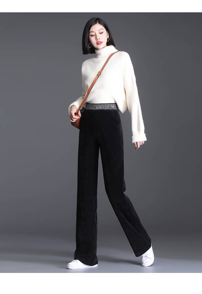 雪尼尔阔腿裤女高腰秋冬加绒条绒宽松灯芯绒直筒裤子女士女式显瘦冬季