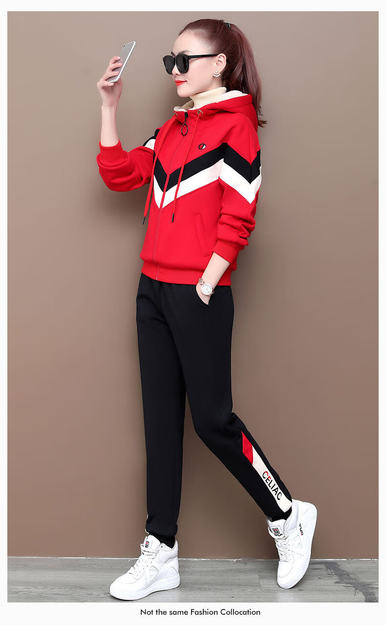 运动套装女2021冬季新款羊羔绒套装女秋冬女装宽松加厚加绒休闲运动服