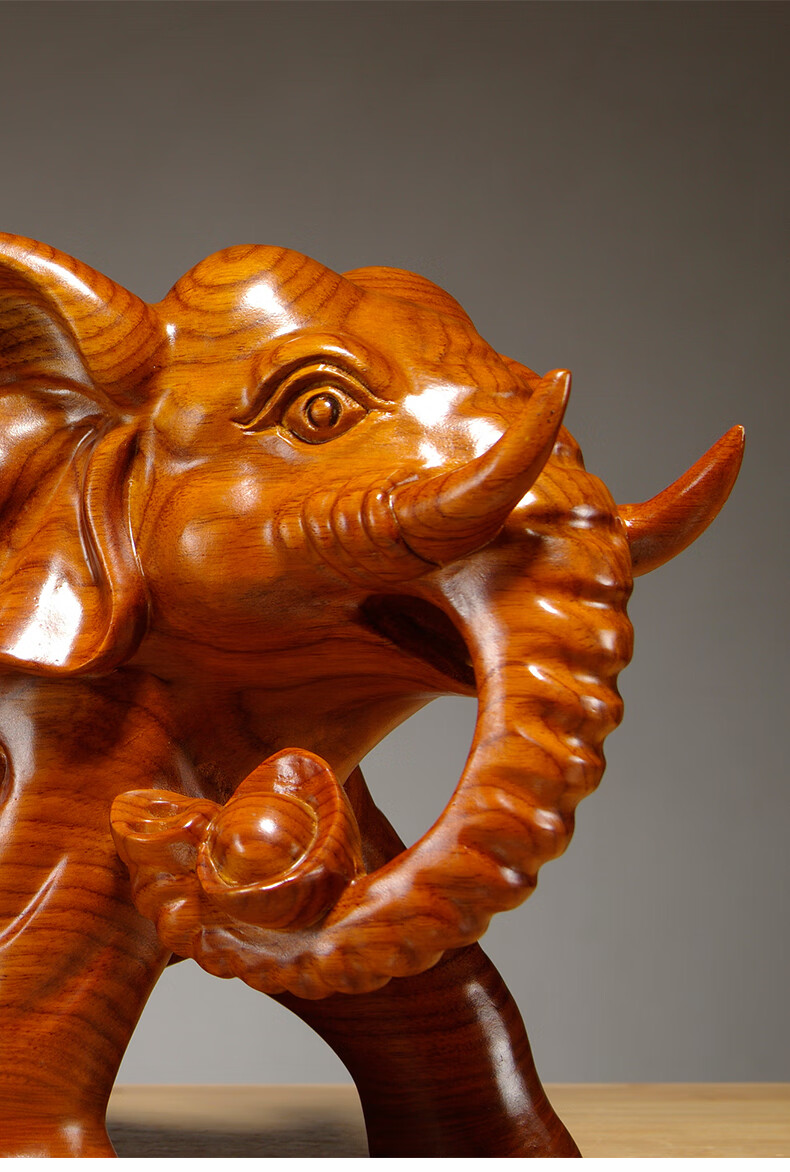 雕刻大象摆件是实木质一对象家居客厅玄关装饰品红木工艺品精雕福财象