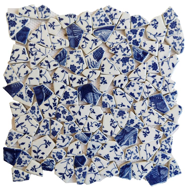 景德镇青花陶瓷碎片马赛克水池鱼池卫生间背景墙室外防滑耐磨瓷砖青花