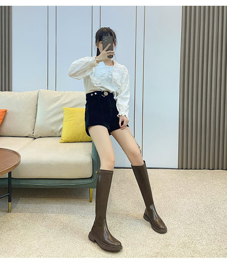 胖妹妹长筒靴大码女靴4143特大号加宽高筒骑士靴子黑色加绒标准筒38