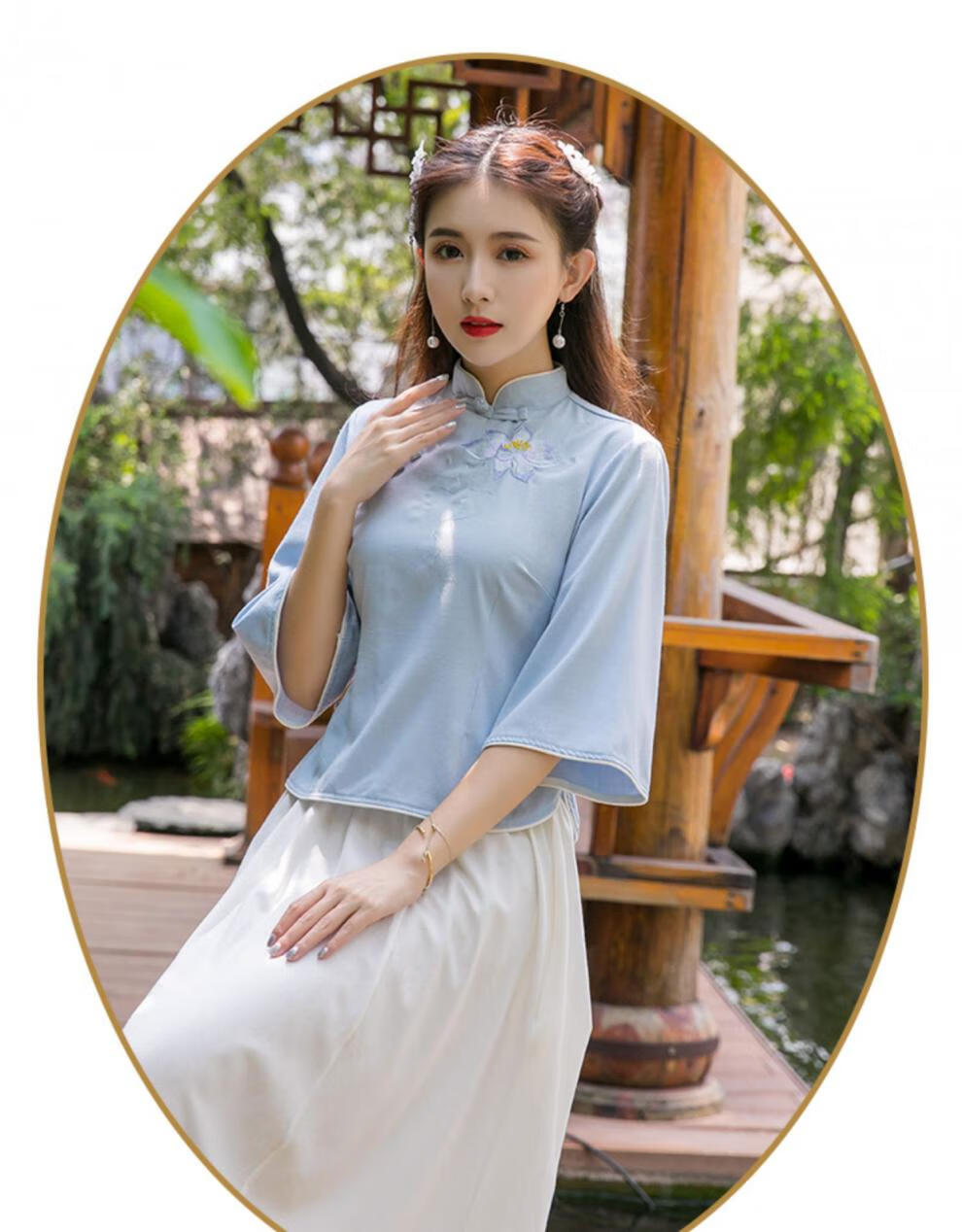 民国风女装复古盘扣套装汉服女学生古装改良唐装汉元素古风两件套中国