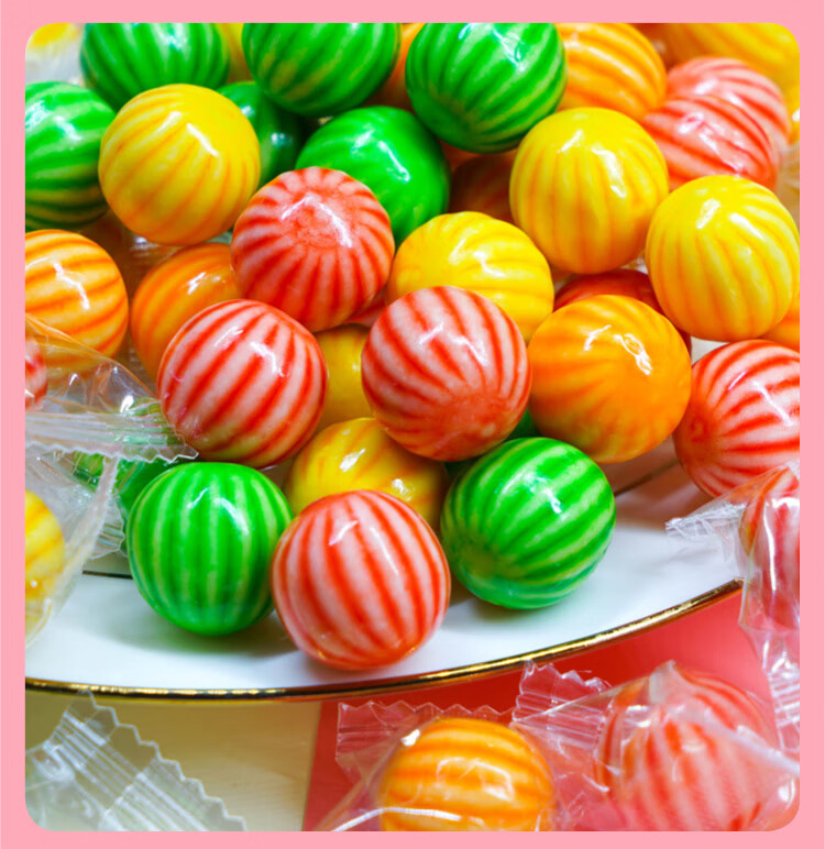 泡泡糖水果味西瓜形状儿童零食口香糖儿时回忆散装彩球怀旧小糖果爆浆