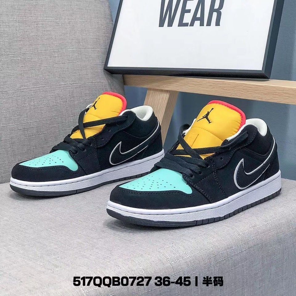 air乔lowaj黑蓝黄拼接麂皮男低帮篮球鞋运动鞋ck302203主图45