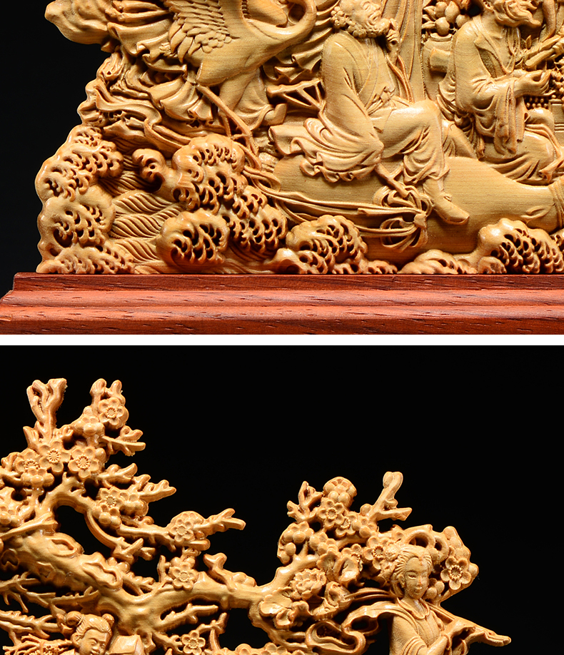 唐砖崖柏木雕八仙过海双面八仙镂空家居办公摆件礼盒装厂家八仙过海