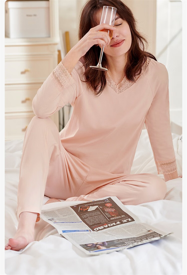 曼妮芬女士匹马棉棉质家居服睡衣套装起居服套装20320469y100粉色160