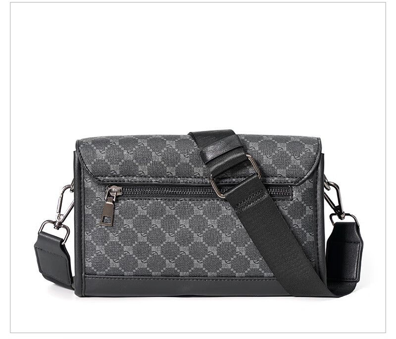 真·皮lv格纹单肩包休闲男包小方包斜挎包街头邮差包潮酷·奇 花纹黑