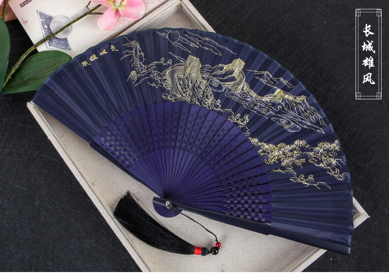 中国风扇子女款手工丝绸扇古风创意印花折扇复古舞蹈扇女扇 幽兰清香a