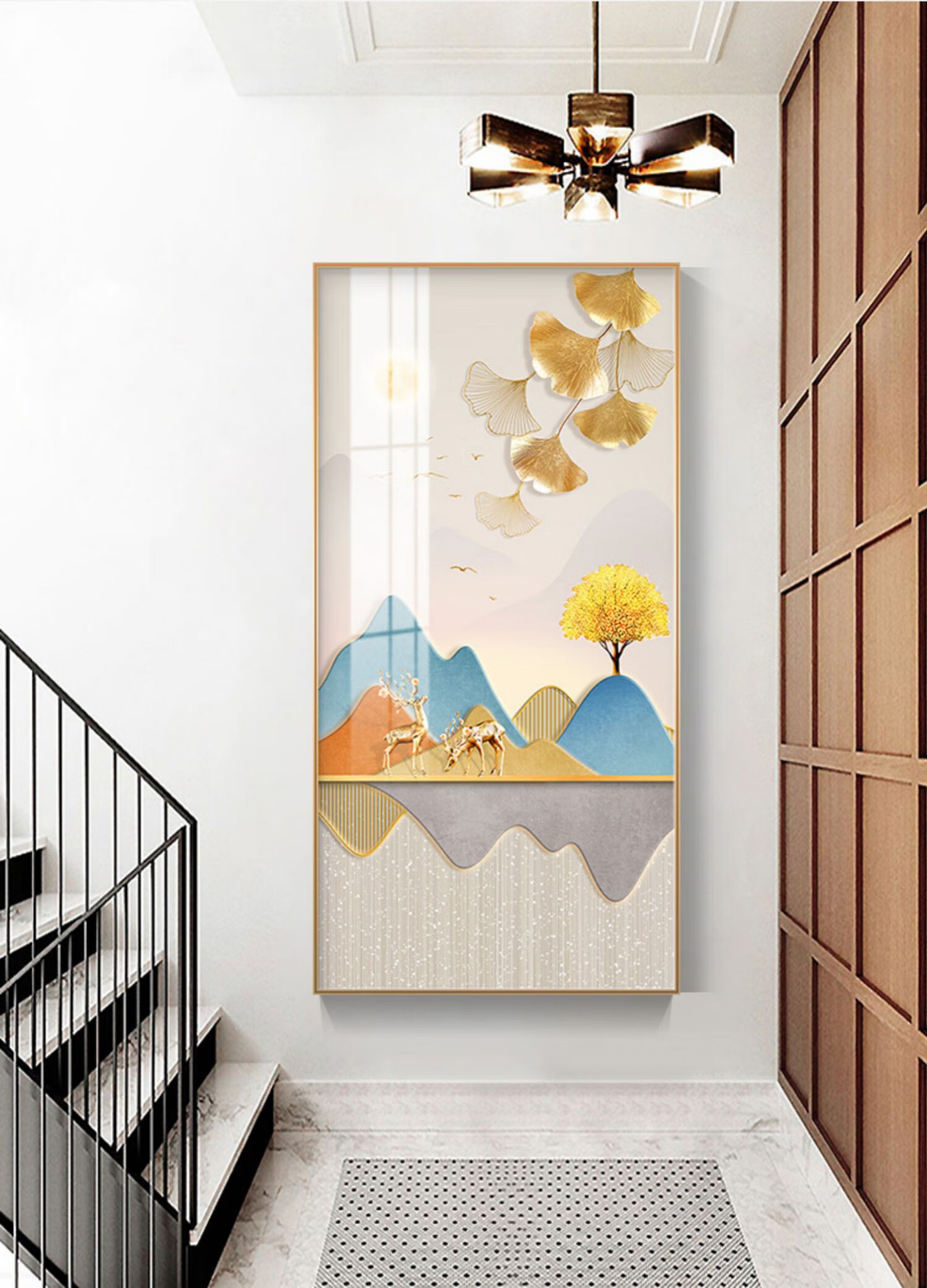 婕之羡轻奢高档高端新款玄关装饰画走廊挂画大气入户竖版过道壁画现代