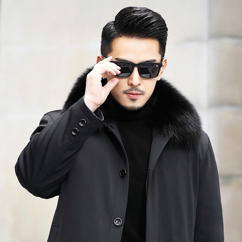 男士皮衣毛领单买翻领棉衣大衣皮衣狐狸毛领毛方领假领整皮懒兔毛黑色