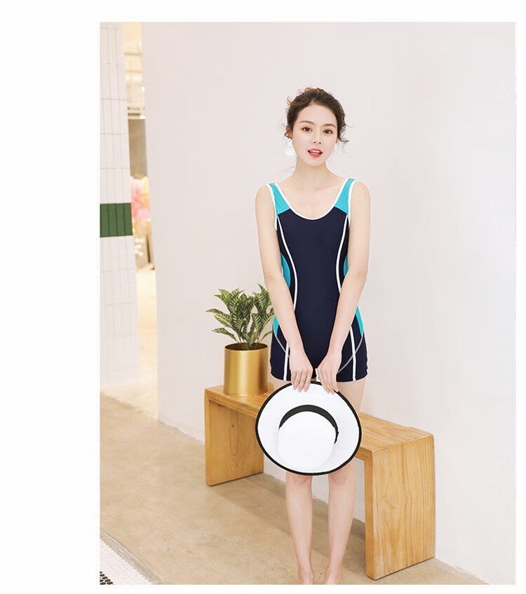 u型背泳衣女保守背心连体平角遮肚显瘦训练大码黑色学生泳装 黑色款