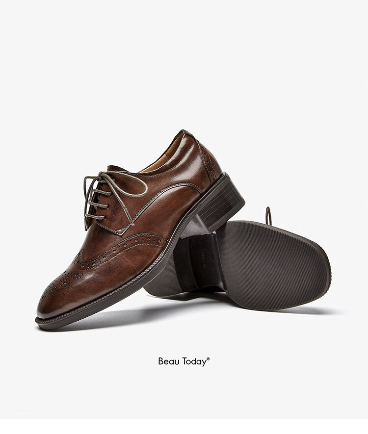 beautoday复古布洛克女鞋春夏季英伦风牛津鞋雕花粗跟小皮鞋中跟德比