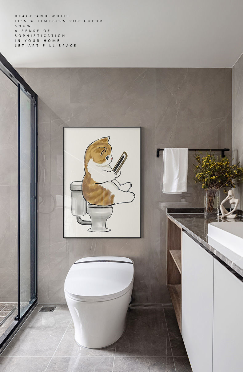 现代简约卫生间厕所装饰画创意猫咪免打孔浴室挂画日式卧室壁画 d 30*